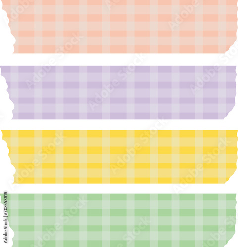 Decorative washi tape collection vector illustration set patterned colourful scrapbook stripes scotch tapes sellotape sticky label tags