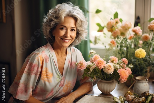 Portrait of a smiling woman with flowers © duyina1990