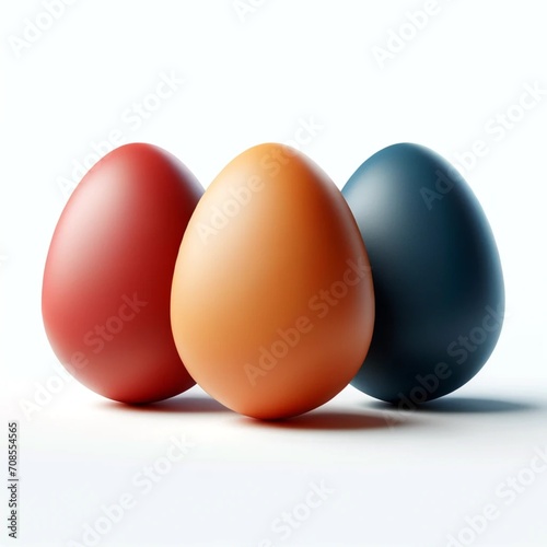 Colored eggs on white background, copy space