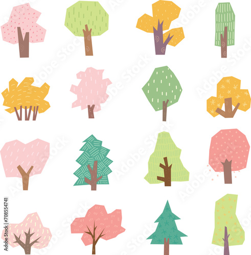 Illustration of Spring Blossom Tree set