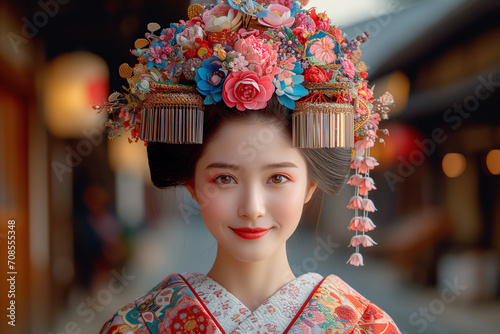 portrait of a japanese woman in traditional costume