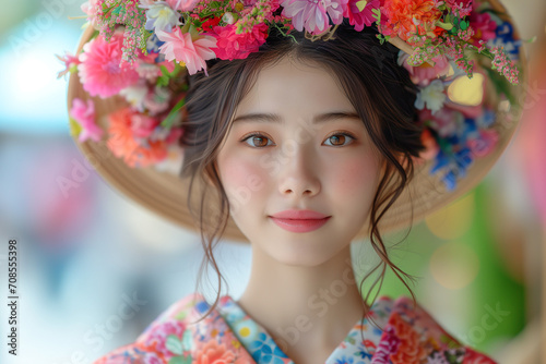 portrait of a girl in a wreath of flowers