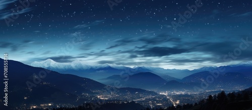 starry sky, isolated from the top of the mountains with purplish skies