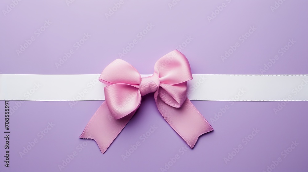 Pink Bow on White Ribbon on Purple Background - Feminine Accessory Illustration Pink Bow on White Ribbon on Purple Background - Feminine Accessory Illustration