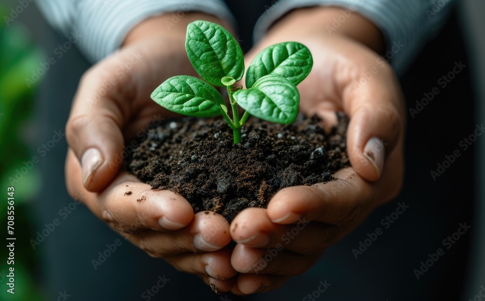 Business people hold a young plant, sustainability image Business people hold a young plant, sustainability image