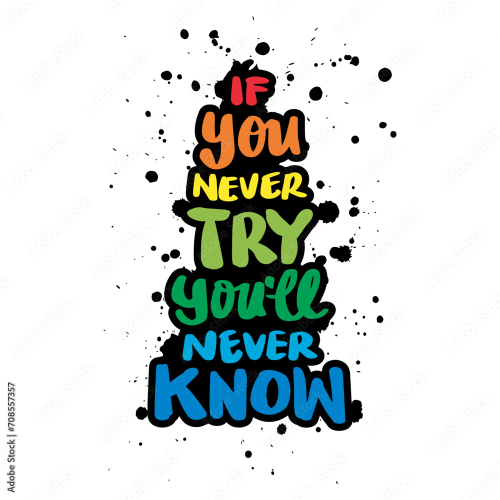 Fototapeta premium If you will never know if you never try. Inspirational quote. Inspirational quote. Hand drawn lettering. Vector illustration.