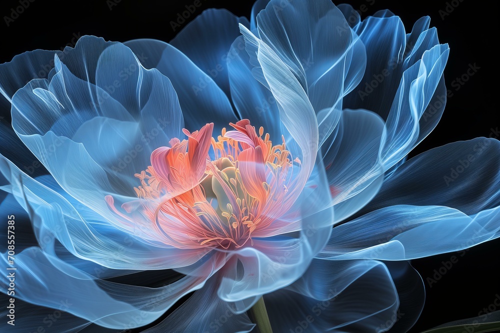 xray of a peony flower with beautiful intricate details