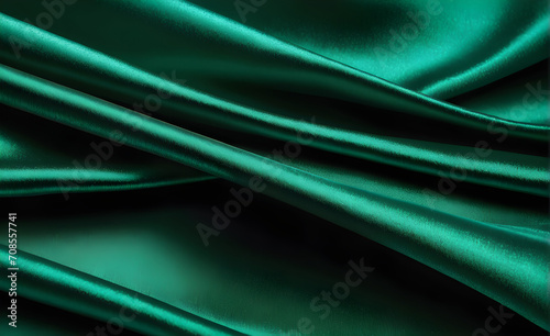 Abstract background luxury cloth or liquid wave or wavy folds of grunge green silk texture satin velvet material or luxurious background or elegant wallpaper design. Generative AI