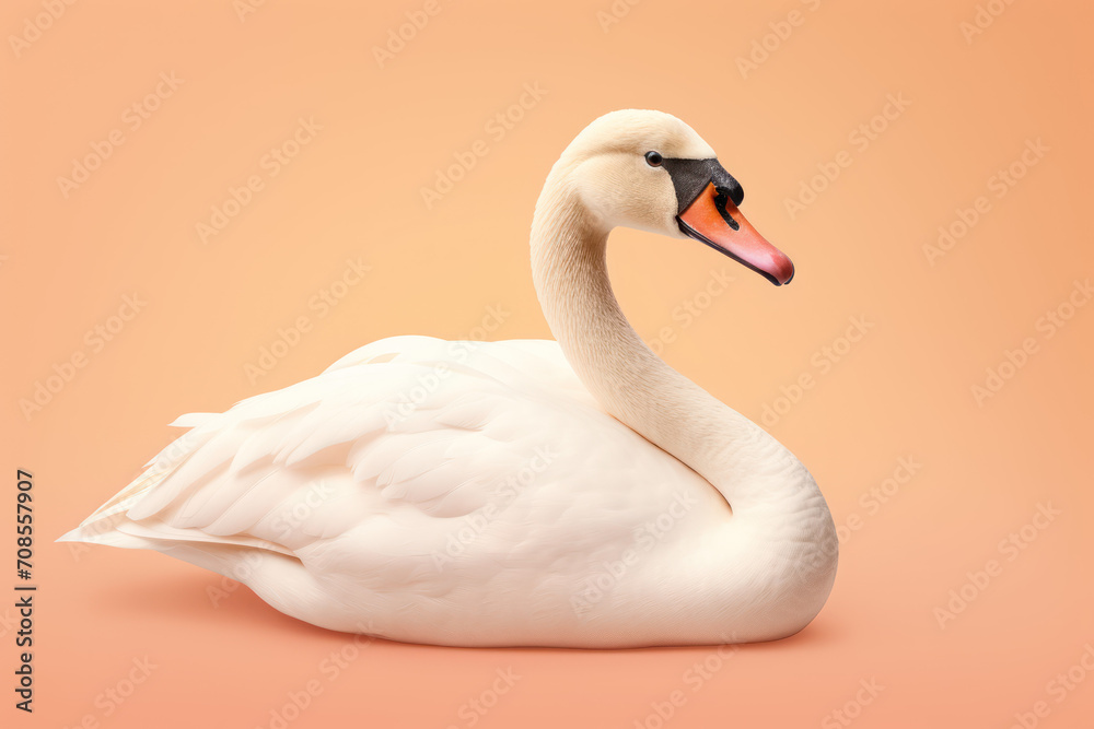 Fototapeta premium swan on peach fuzzy color studio background