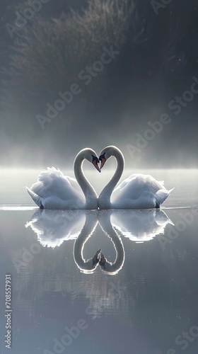 Swans Creating Heart Shape in Water, Symbolic and Romantic Image