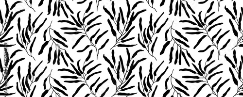 Tropical leaf Wallpaper, Luxury nature leaves pattern design. Black leaf line arts, Hand drawn outline design for fabric , print, cover, banner and invitation, Vector illustration.