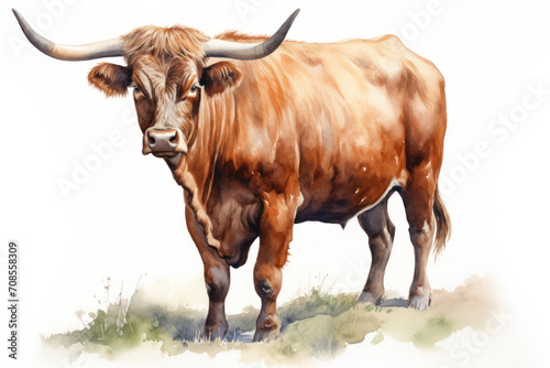brown cow with horns photo