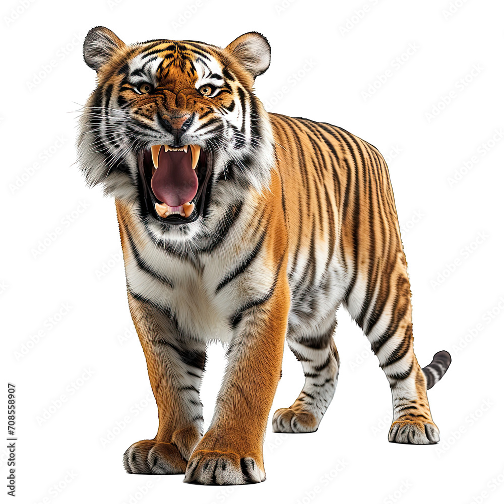 Obraz premium Tiger roar isolated white background