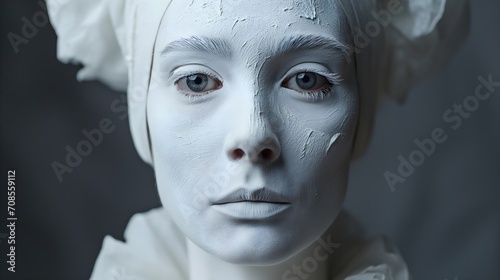 A modern woman's face painted in a white painting, Contemporary Style 