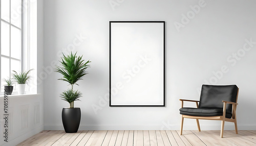  Blank-vertical-black-poster-frame-standing-on-light-wooden-floor-with-next-to-white-wall--Blank-poster-frame-mockup--Empty-picture-frame-mockup--Vertical-frame-mock-up--Blank-photo-frame--3d-renderin
