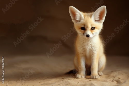 A small fox is seen sitting on sandy ground  showcasing its natural habitat.
