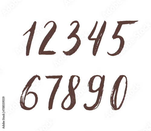 Hand drawn scribble grunge vector ink numbers collection. Dry brush texture.