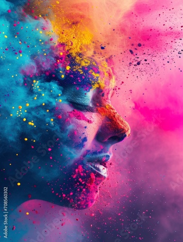 Happy Holi design, realistis , HD, copy Space - generative ai photo