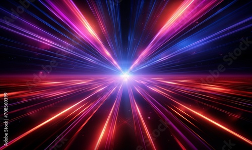 an image of bright light lights on a dark background  in the style of bold colors  dynamic lines  light brown and magenta  radiating lines  light red and indigo  intel core  science fiction influences