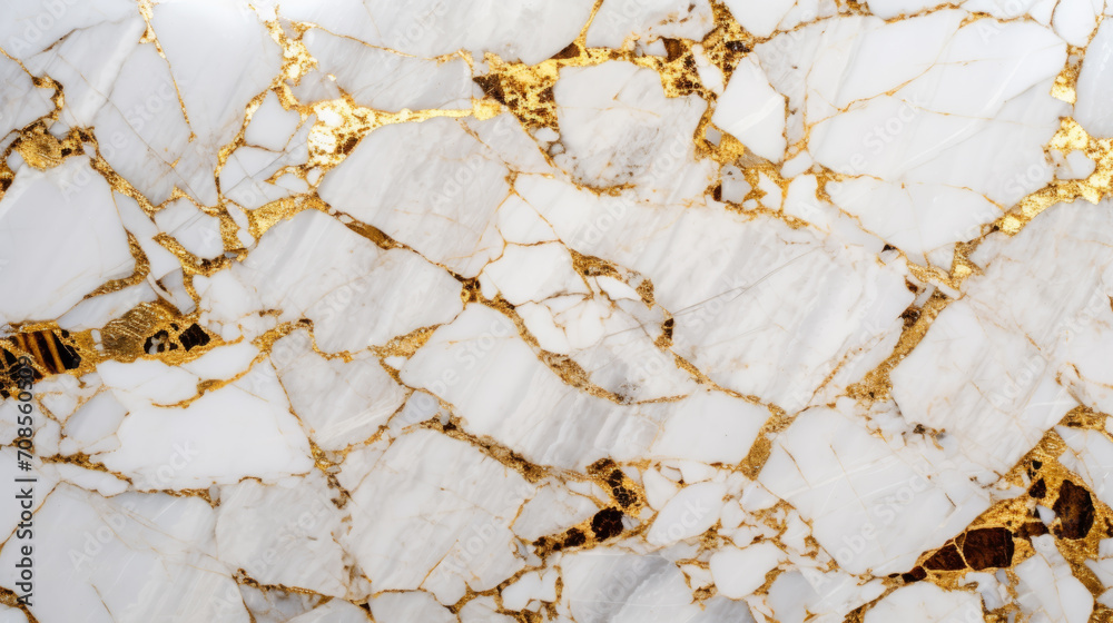 A surface of white and gold marble exudes opulence and sophistication.