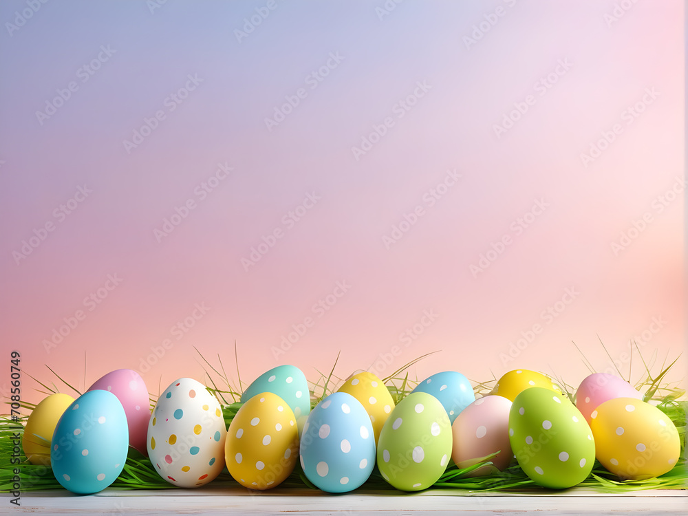 Fototapeta premium Happy easter, colorful eggs in the basket on wooden rustic for your decoration in holiday. copy space.