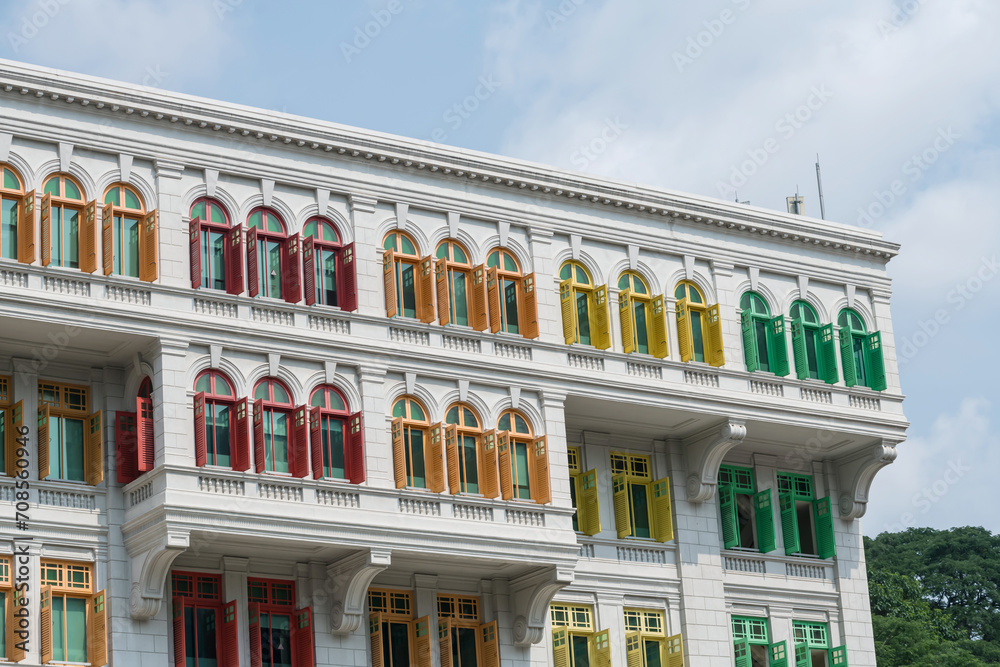 colorful windows at old Hill Street Police Station building, Singapore