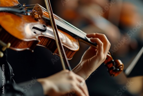 Talented musician playing violin cello in orchestra concert theatre opera musical talent skill classical music artistic performance string instrument intelligent person clear sound live show symphony