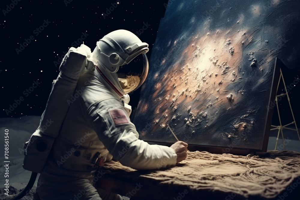 Astronaut is painting space on an easel created using generative Ai tools	
