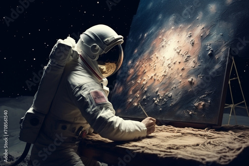 Astronaut is painting space on an easel created using generative Ai tools 