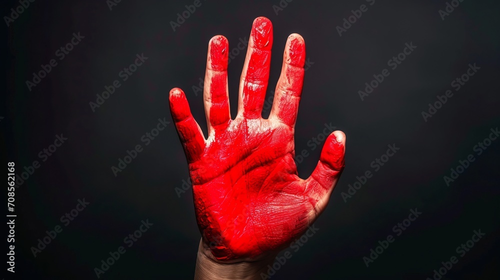 A Persons Hand Covered in Red Paint