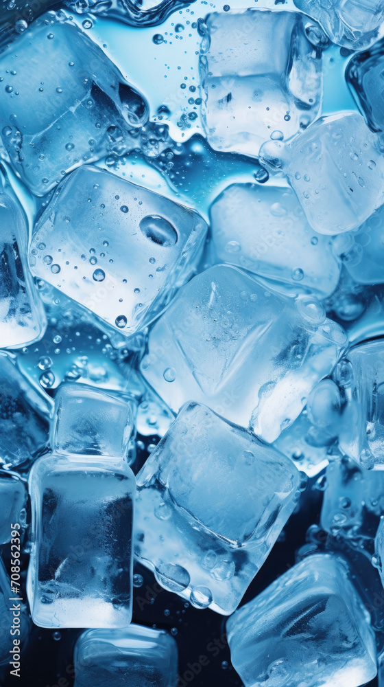 freshness of ice cubes and splashing water droplets on a blue background freshness of ice cubes and splashing water droplets on a blue background