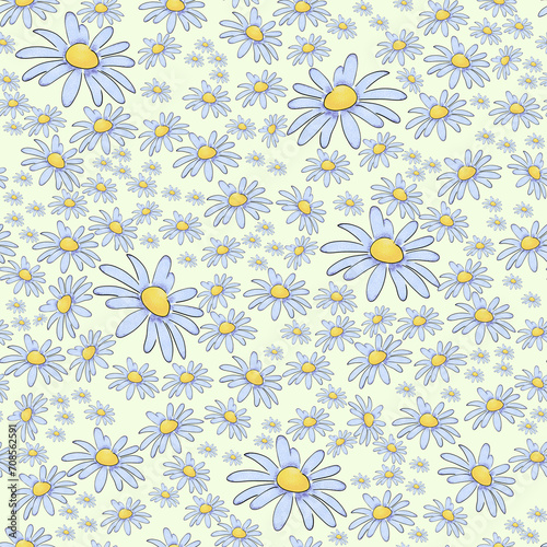 Floral Seamless Pattern with Daisies on a Light Green Background