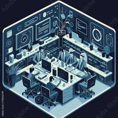 2d vector illustration office isometric work meeting room business activates   