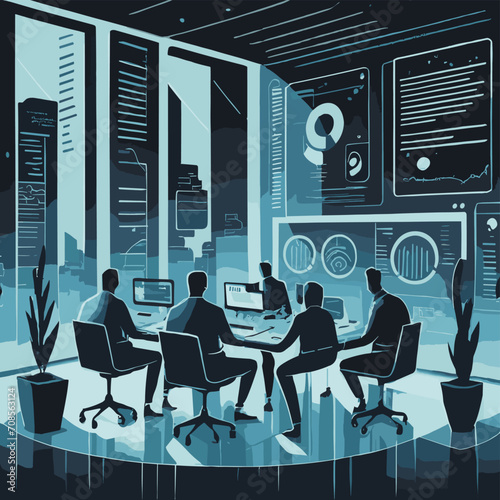 2d vector illustration office isometric work meeting room business activates   
