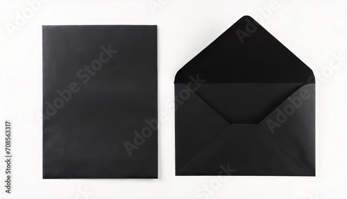 Top view of two open and closed black envelopes isolated on white background