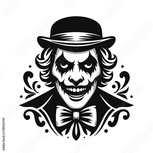 Vector logo of a jester. black and white logo of a medieval joker. professional logo for a clown.