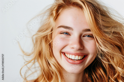 Close-up portrait of a beautiful redheaded girl with a beautiful smile