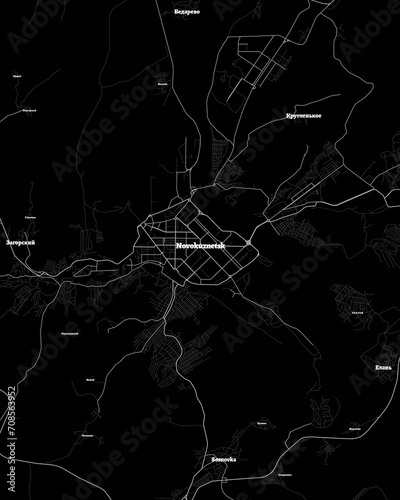 Novokuznetsk Russia Map, Detailed Dark Map of Novokuznetsk Russia