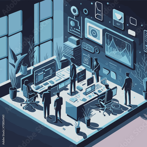 2d vector illustration office isometric work meeting room business activates   