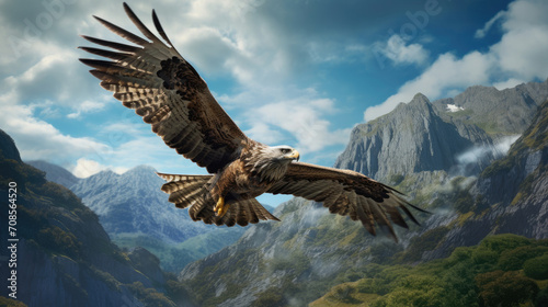 The wild eagle soared high and spread its wings among the high mountains created with Generative AI Technology