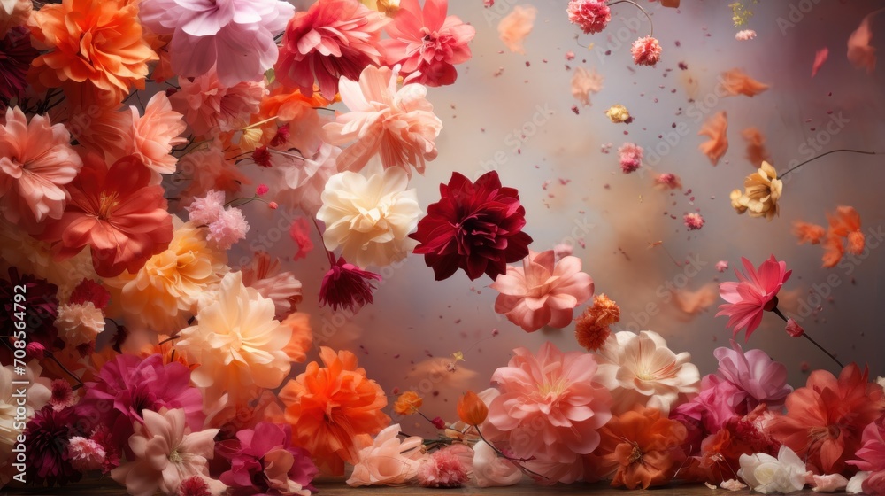Falling of pink and peach cloured flowers.UHD wallpaper