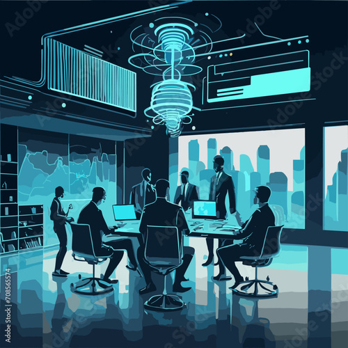 2d vector illustration office isometric work meeting room business activates   