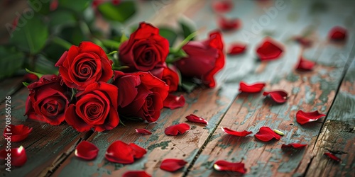 A bouquet of flowers, red roses, a gift for a loved one, Valentine's Day,petals