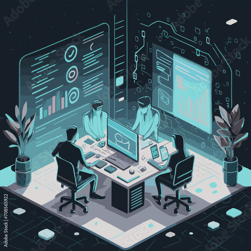 2d vector illustration office isometric work meeting room business activates   