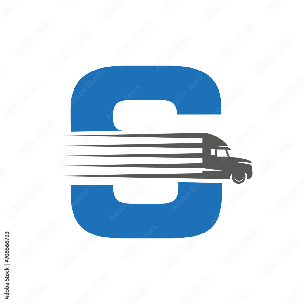 Initial Letter S Truck Logo For Transportation Symbol. Transportation Logotype