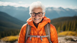 Joyful Senior Woman Embracing Adventure in the Mountains