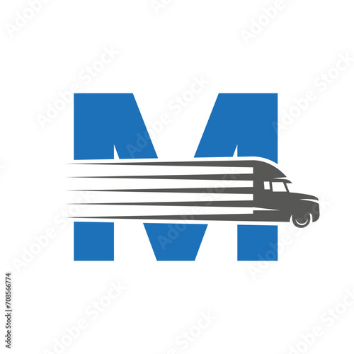 Initial Letter M Truck Logo For Transportation Symbol. Transportation Logotype