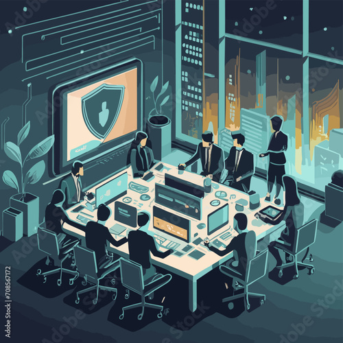 2d vector illustration office isometric work meeting room business activates   