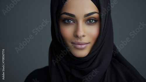 Elegant Beauty, Serene Woman in Black Hijab with Graceful Gaze