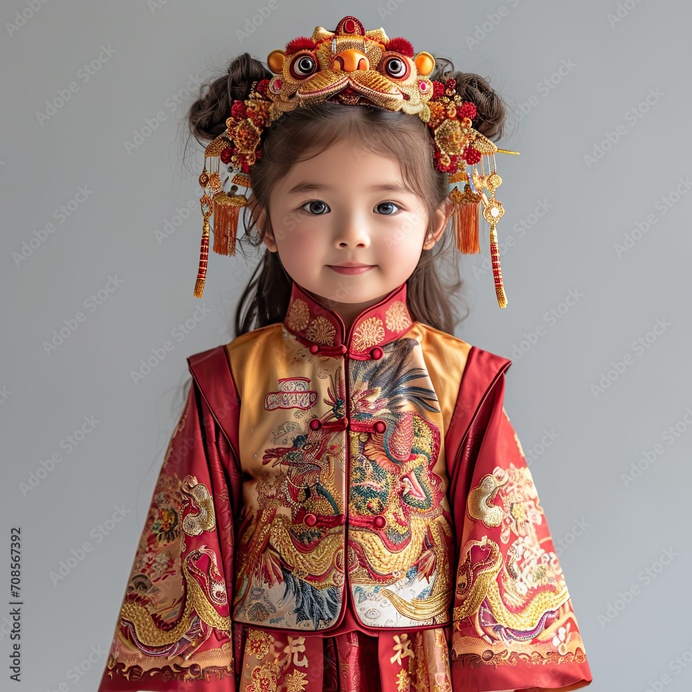asian small girl wearing traditional dress for new year event asian small girl wearing traditional dress for new year event